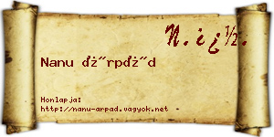 Nanu Árpád névjegykártya